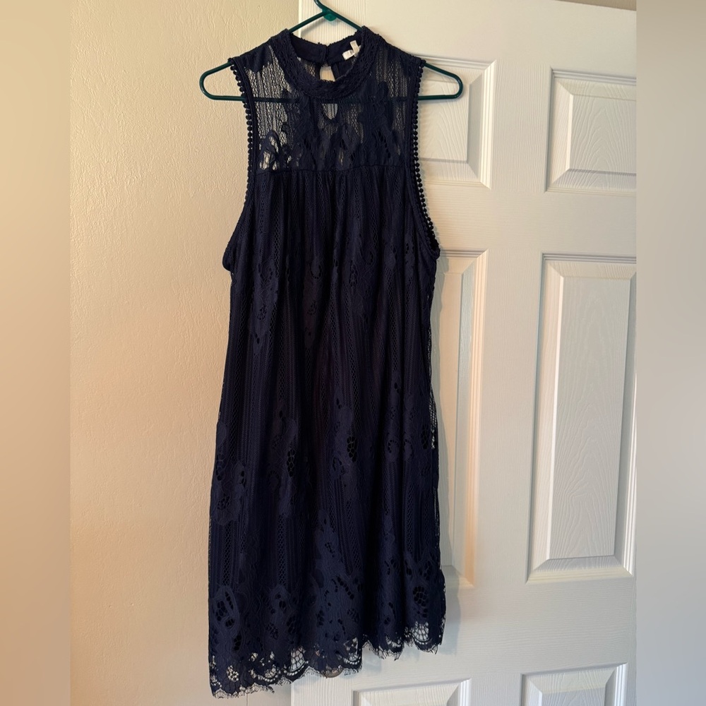 Maurices Midnight Blue High Neck Lace Midi Dress